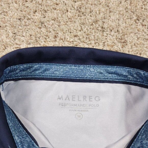 Maelreg Polo Shirt Mens Medium Blue Geometric Golf Short Sleeve Performance - Picture 2 of 8